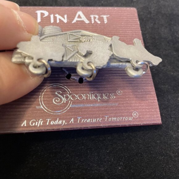 Pewter Farmhouse Pig Chicken Cow Spoontiques Pin Art Brooch 3923 Vintage - Picture 6 of 8